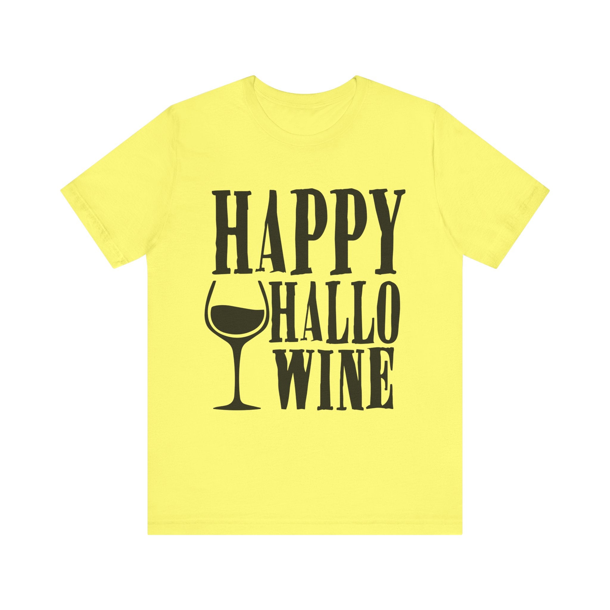 Happy Hallowine Shirt – Funny Halloween Wine T-Shirt – Bella+Canvas 3001 Unisex Jersey Short Sleeve, Spooky Wine Lover Gift Yellow T-Shirt