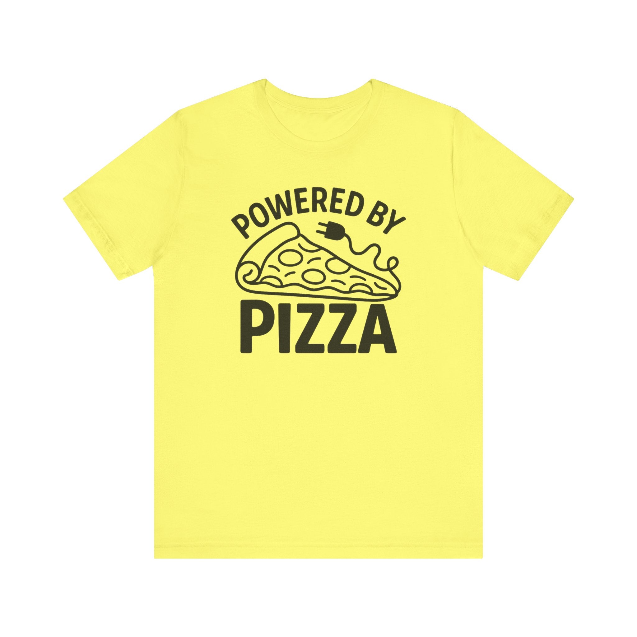 Powered by Pizza Shirt – Funny Pizza T-Shirt for Pizza Lovers | Unique Pizza Gifts & Graphic Tees Yellow T-Shirt