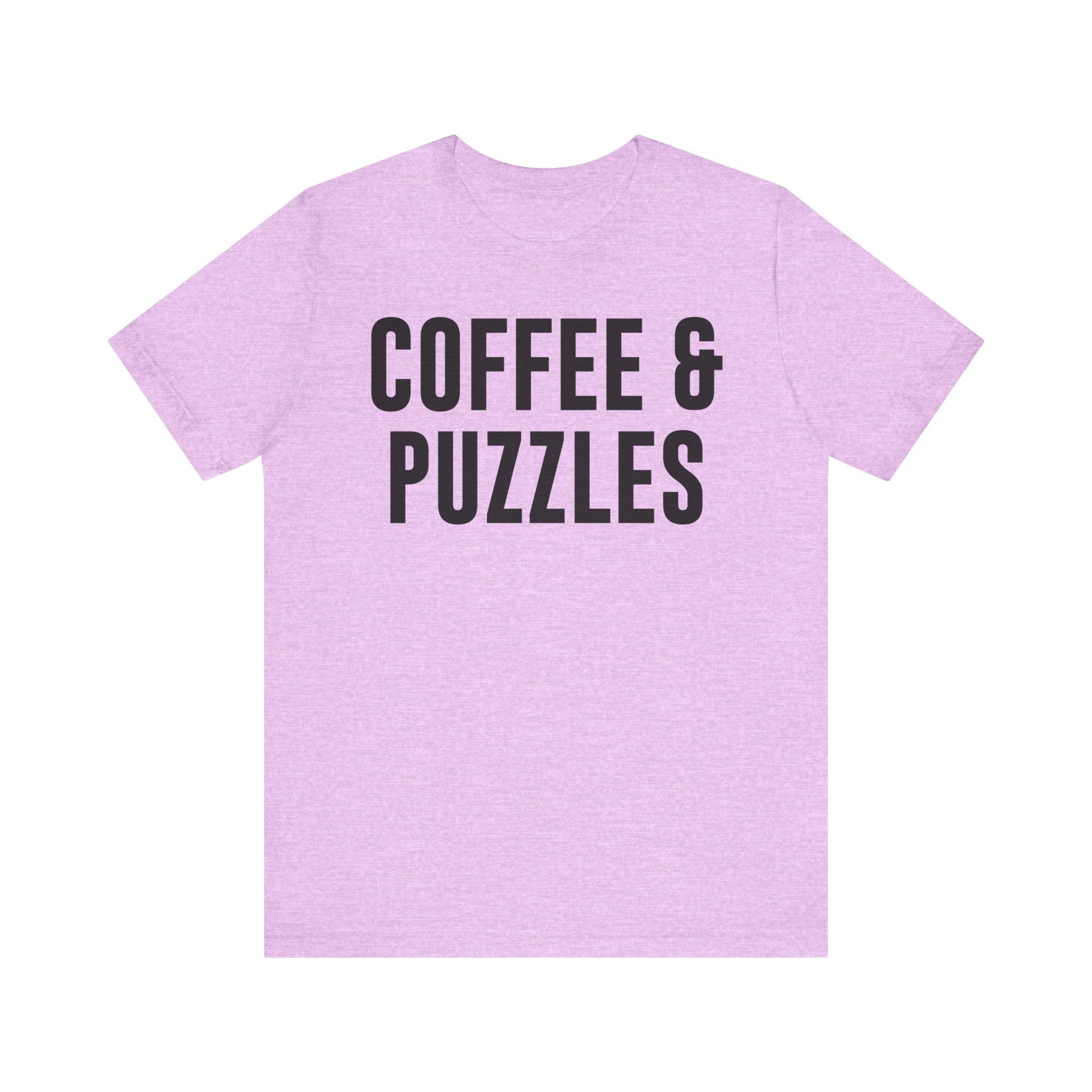 Coffee and Puzzles T-Shirt – Funny Puzzle Shirt & Coffee Lover Tee | Jigsaw Puzzle Shirt Gift for Puzzle Fans Heather Prism Lilac S T-Shirt