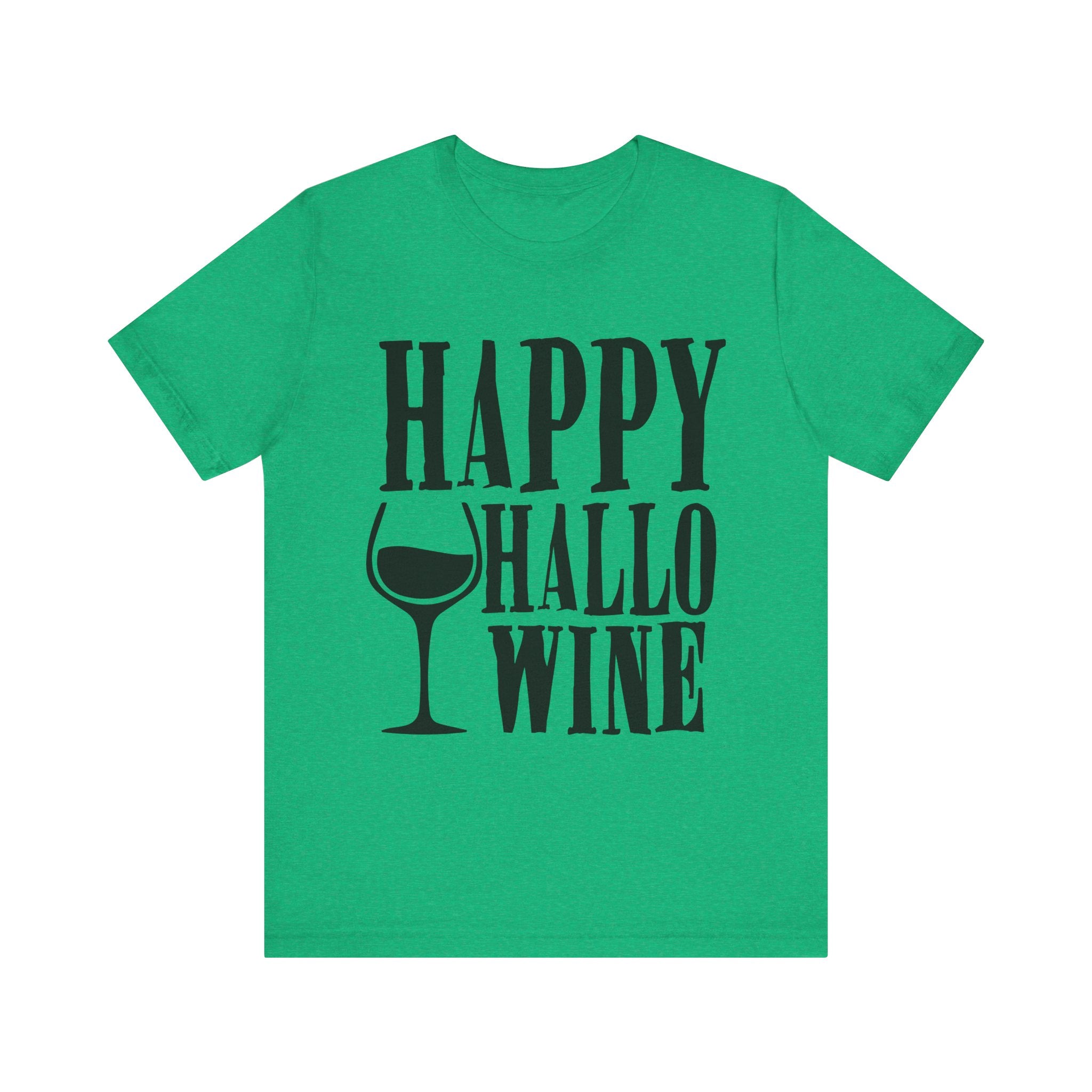Happy Hallowine Shirt – Funny Halloween Wine T-Shirt – Bella+Canvas 3001 Unisex Jersey Short Sleeve, Spooky Wine Lover Gift Heather Kelly T-Shirt