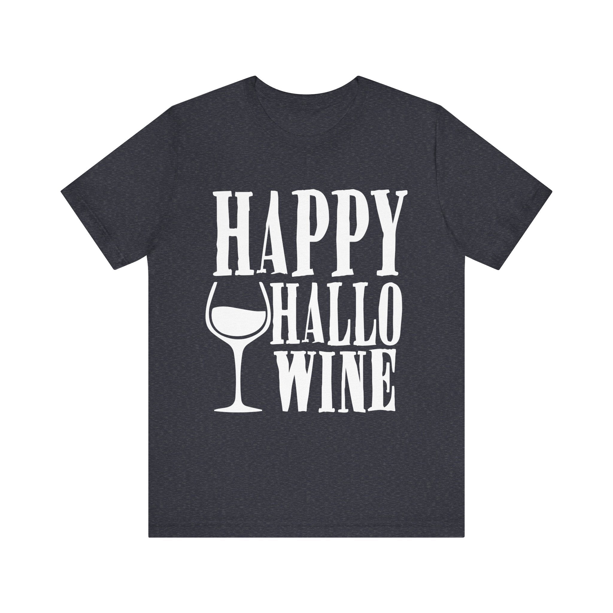 Happy Hallowine Shirt – Funny Halloween Wine T-Shirt – Bella+Canvas 3001 Unisex Jersey Short Sleeve, Spooky Wine Lover Gift Heather Navy T-Shirt