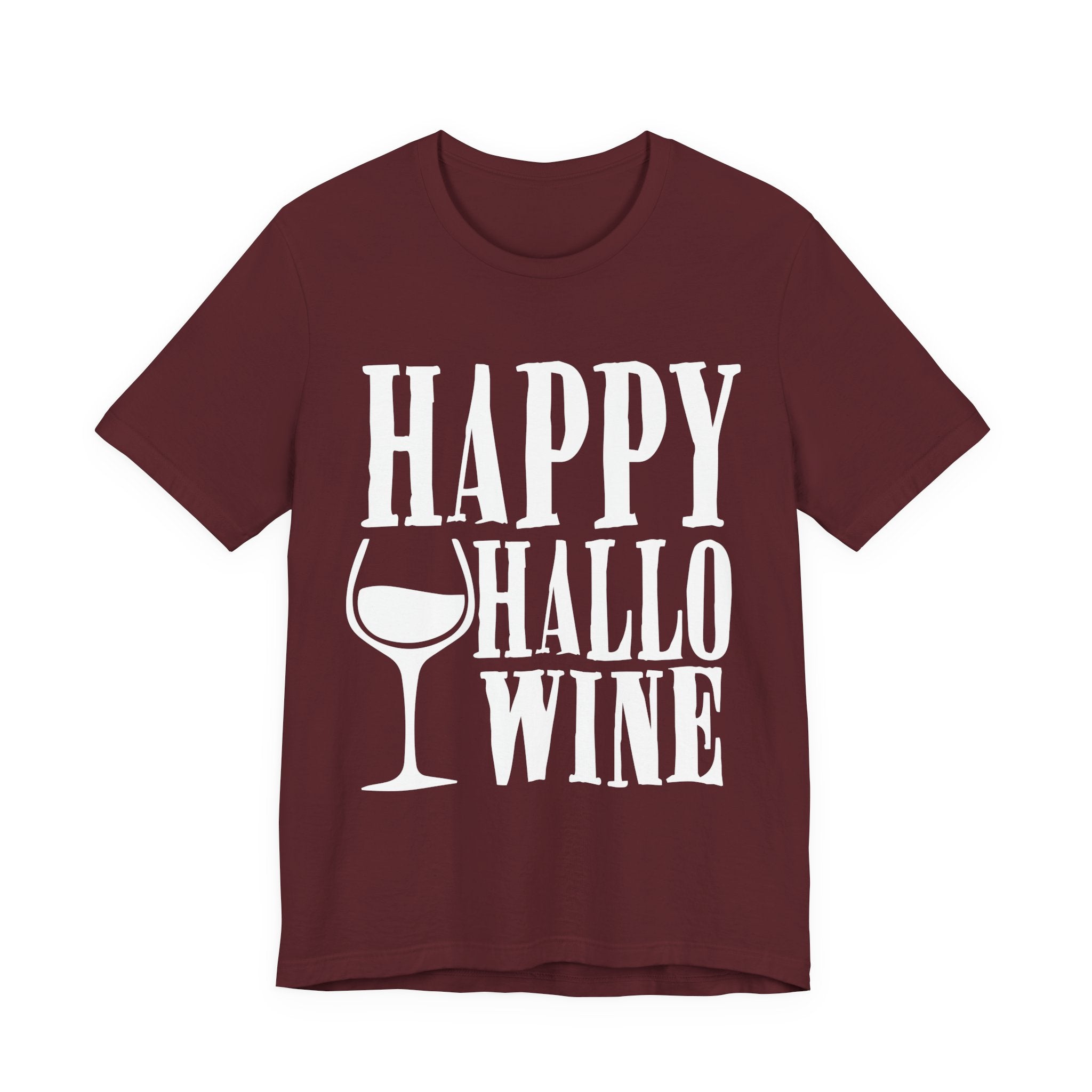 Happy Hallowine Shirt – Funny Halloween Wine T-Shirt – Bella+Canvas 3001 Unisex Jersey Short Sleeve, Spooky Wine Lover Gift T-Shirt