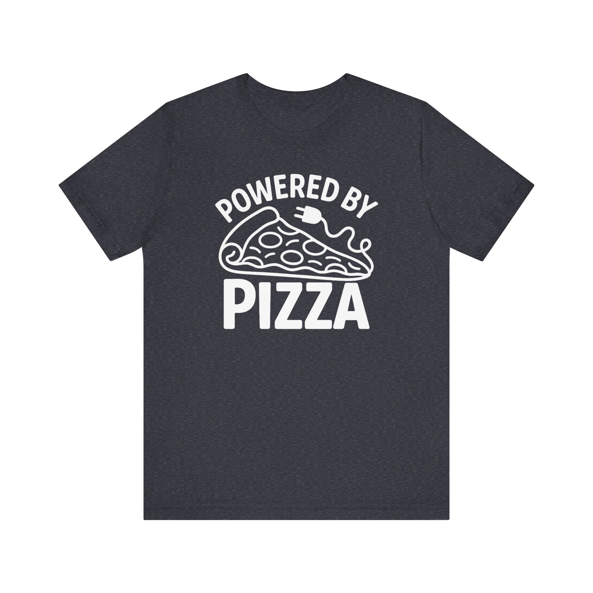 Powered by Pizza Shirt – Funny Pizza T-Shirt for Pizza Lovers | Unique Pizza Gifts & Graphic Tees Heather Navy T-Shirt