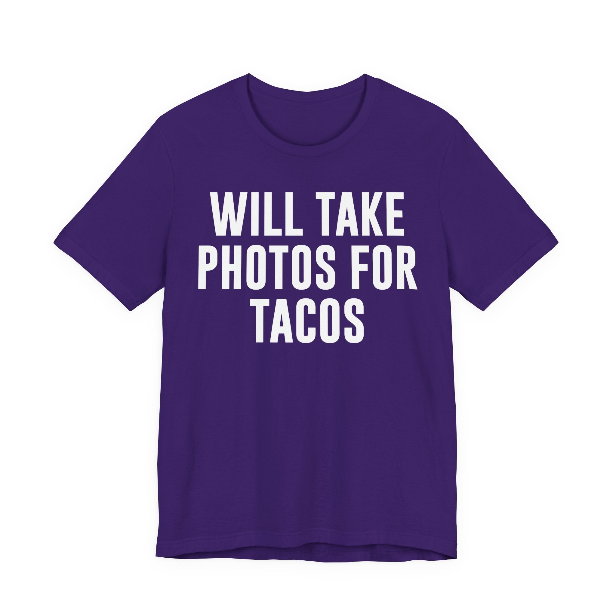 Will Take Photos for Tacos T-Shirt – Funny Photographer Gift for Shutterbugs, Camera Nerds & Photography Lovers T-Shirt