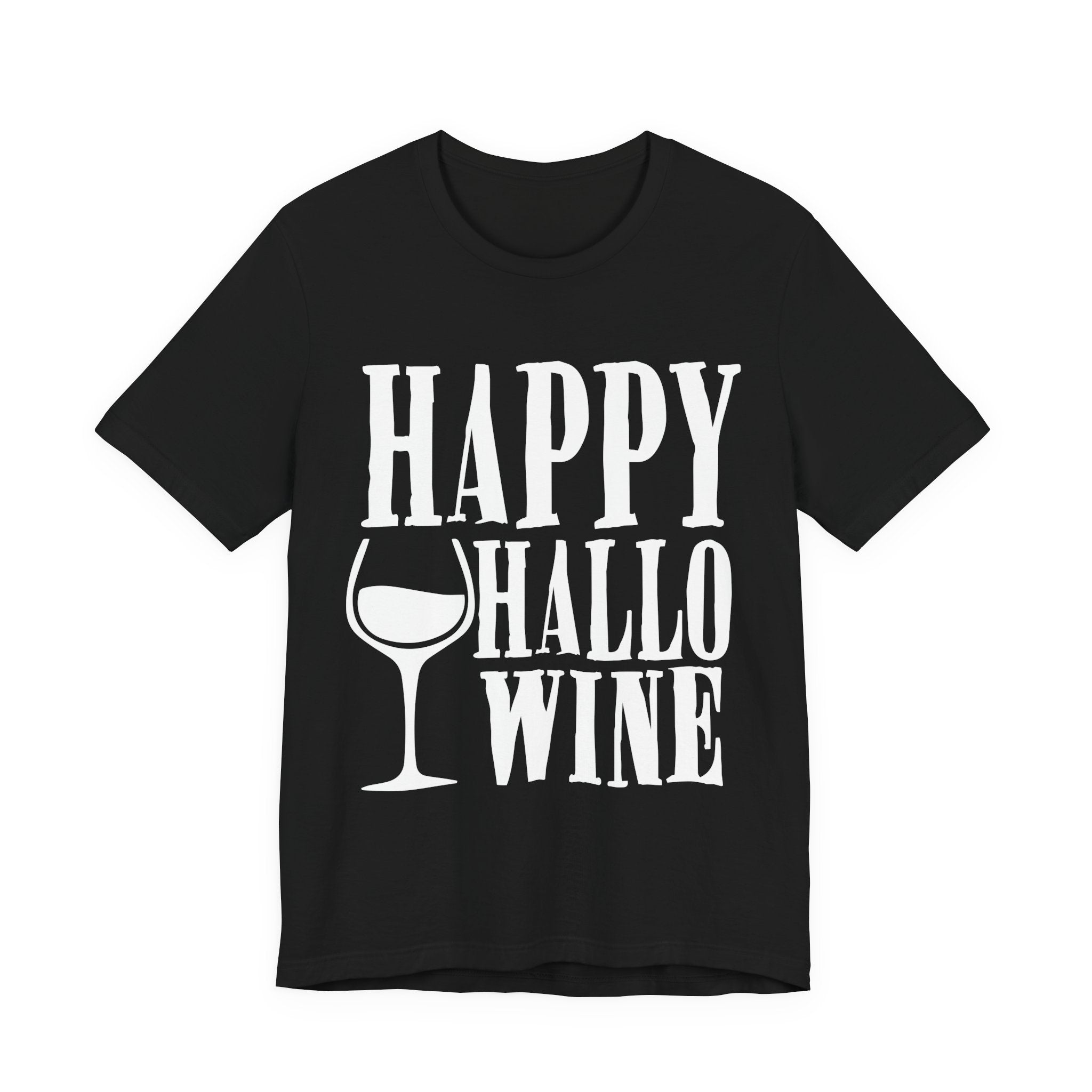 Happy Hallowine Shirt – Funny Halloween Wine T-Shirt – Bella+Canvas 3001 Unisex Jersey Short Sleeve, Spooky Wine Lover Gift T-Shirt