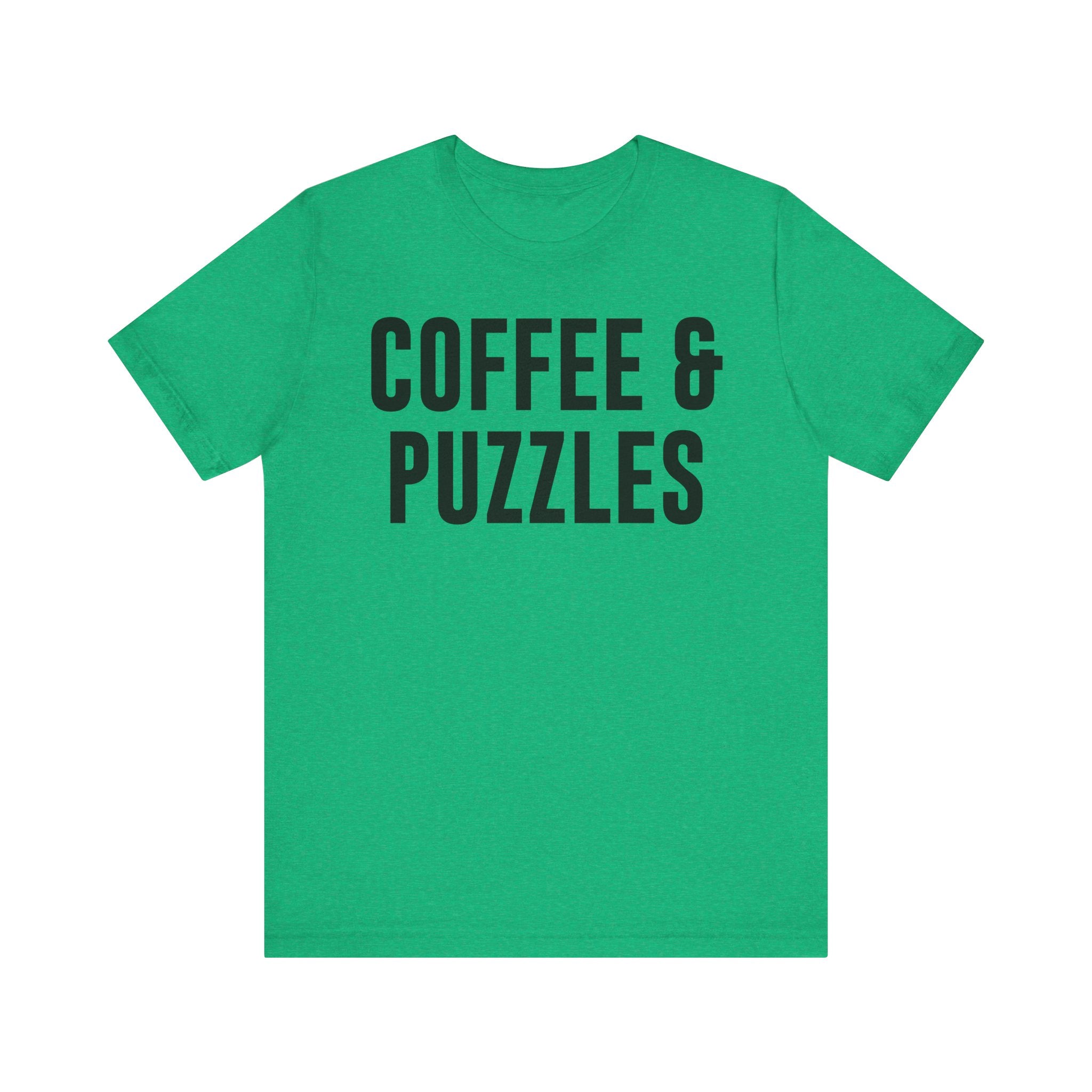 Coffee and Puzzles T-Shirt – Funny Puzzle Shirt & Coffee Lover Tee | Jigsaw Puzzle Shirt Gift for Puzzle Fans Heather Kelly T-Shirt