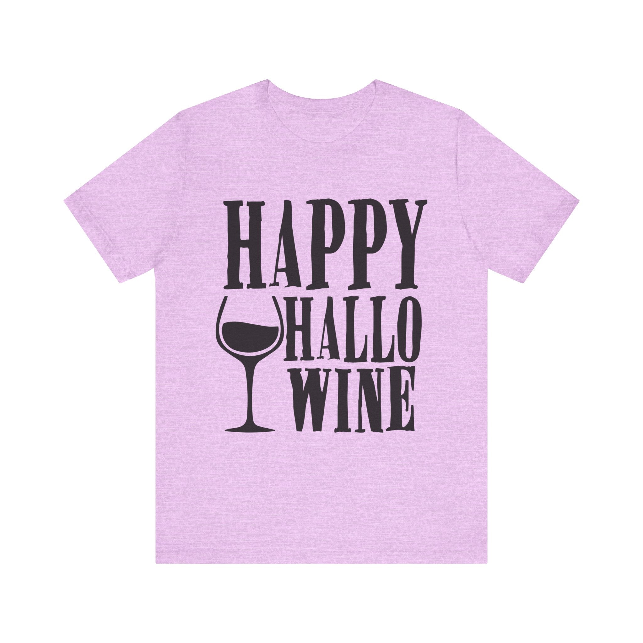 Happy Hallowine Shirt – Funny Halloween Wine T-Shirt – Bella+Canvas 3001 Unisex Jersey Short Sleeve, Spooky Wine Lover Gift Heather Prism Lilac S T-Shirt
