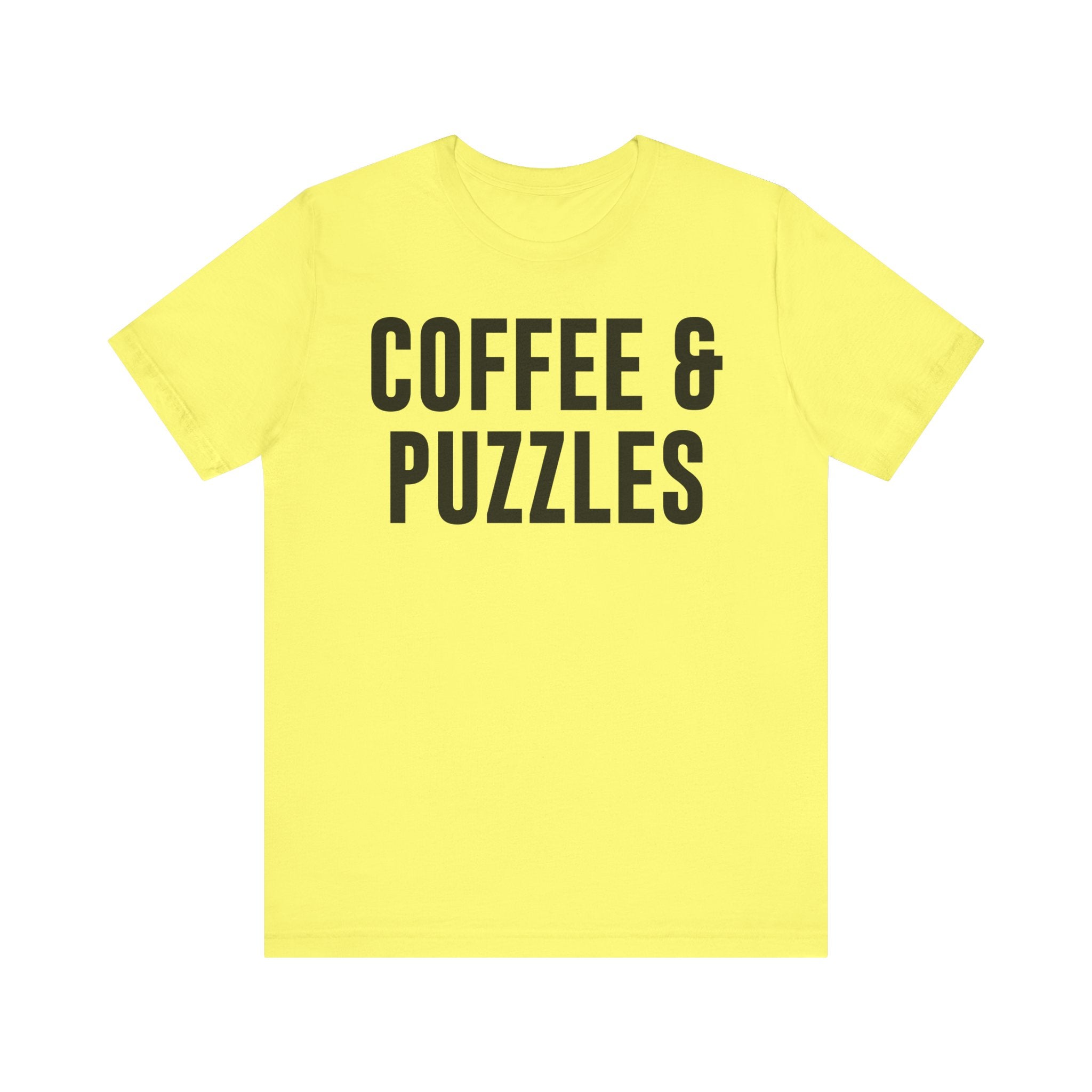 Coffee and Puzzles T-Shirt – Funny Puzzle Shirt & Coffee Lover Tee | Jigsaw Puzzle Shirt Gift for Puzzle Fans Yellow T-Shirt