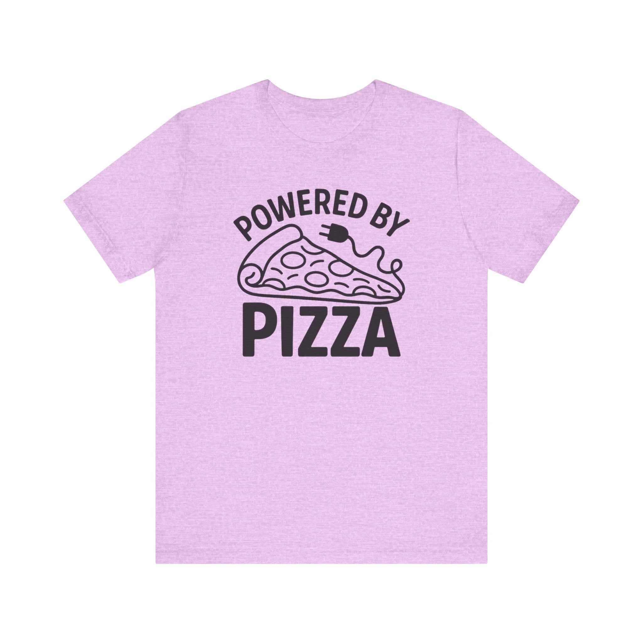 Powered by Pizza Shirt – Funny Pizza T-Shirt for Pizza Lovers | Unique Pizza Gifts & Graphic Tees Heather Prism Lilac S T-Shirt